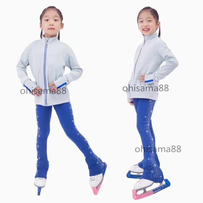 フィギュアスケート衣装 上下セット アイスダンス フィギュアスケート トップス レギンス 練習着 厚手 スケートウエア 冬 子供 大人 アイススケート衣装 2点セット 上着+パンツ 長袖 スポーツウェ