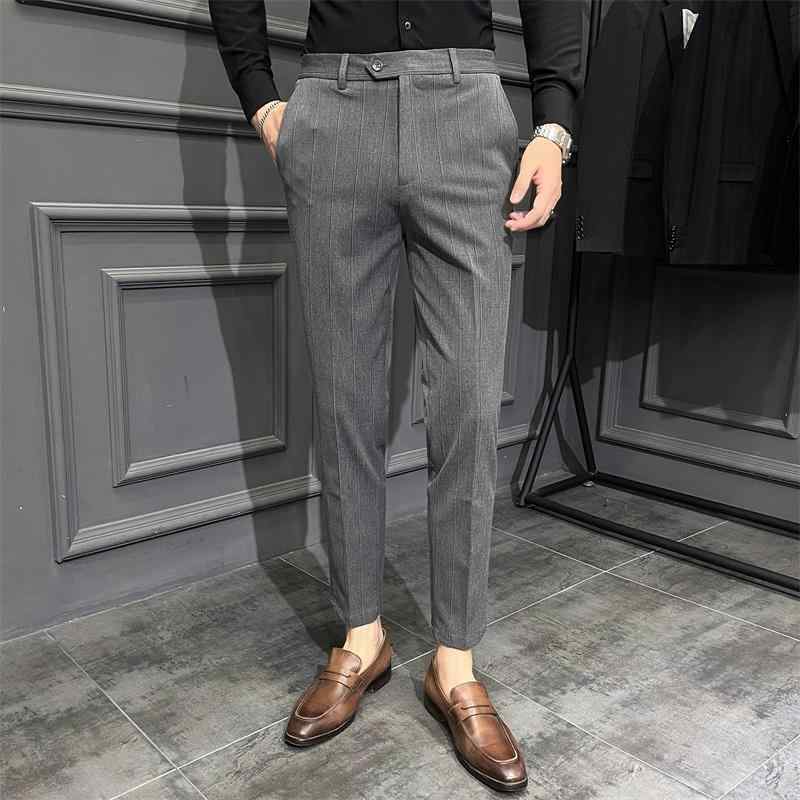 パンツ メンズ 秋 カジュアル スラックス ハイエンド ビジネス テクスチャ 韓国 スリム ストレート グレー 九分丈 ズボン 長ズボン