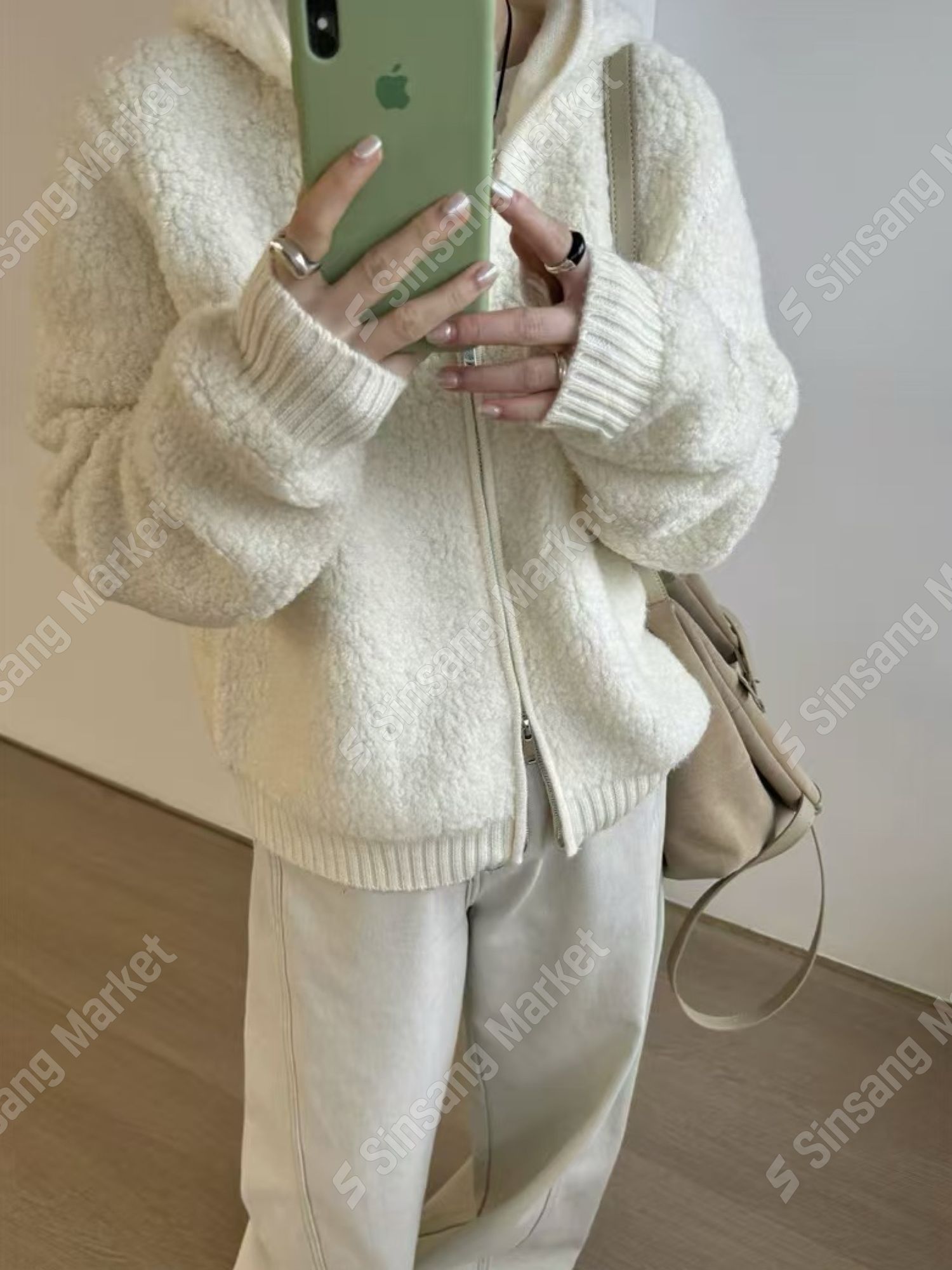 韓国 ブランド 女性用 ウール ニット フリース ジップアップ ジャケット 4940811356