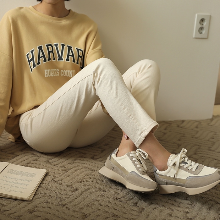 [韓国ファッション] 隠しウエストゴム ストレッチストレートコットンパンツ