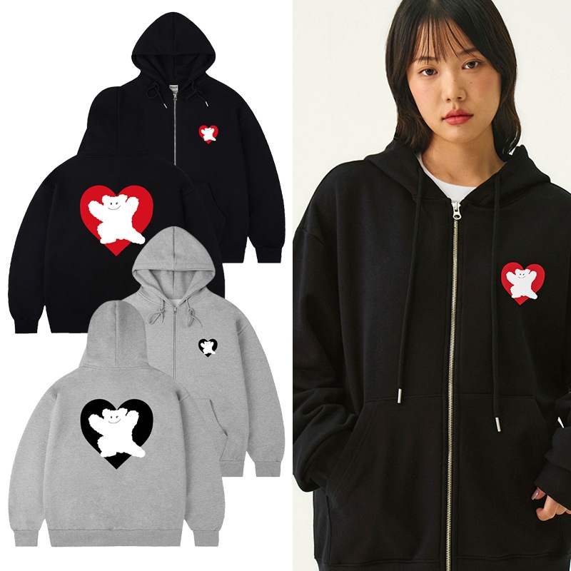 [UNISEX] Bear Heart Back Print Hoodie_2color