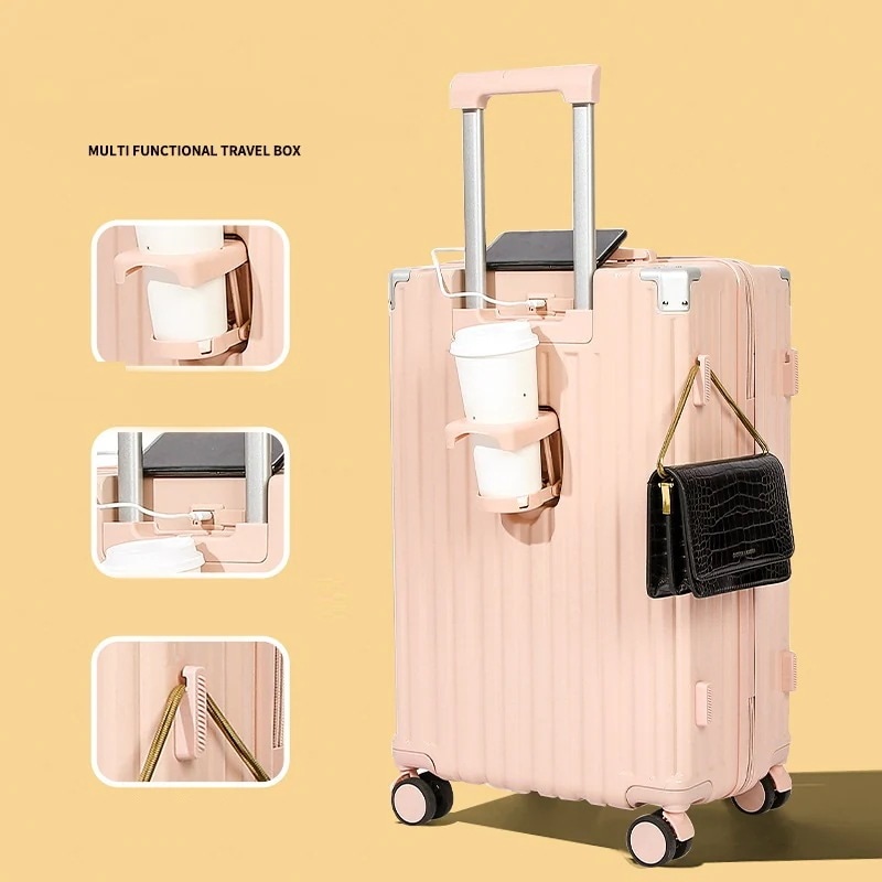 バッグキャリーバッグ軽量 多機能カップホルダー付き 大容量 丈夫で長持ちする短途旅行 キャリーケース 修学旅行 スーツケース 機内持ち込み 旅行かばん 多色キャリーケース 国内旅行す USB充電可能 4,704円