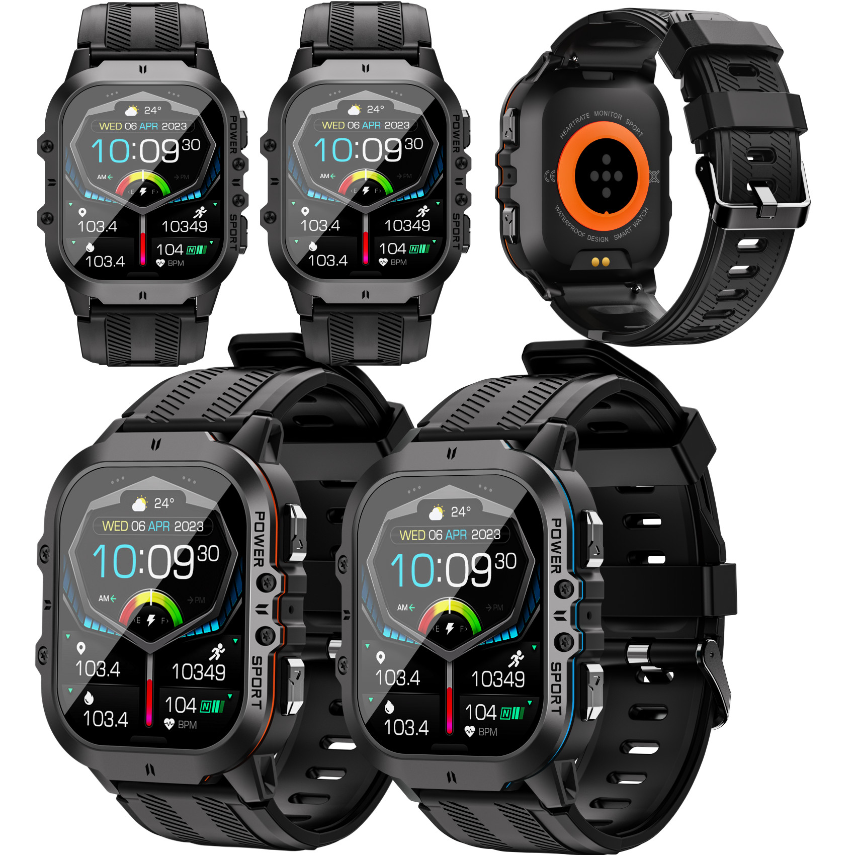 JUSUTEK 2024 最新 強力アウトドアスポーツスマートウォッチ通話機能付き 1.96インチAMOLED腕時計 心拍 血圧 血中酸素 常時点灯可能 軍用規格 睡眠 IP68防水 破壊防止 電卓スマートウォッチ本体