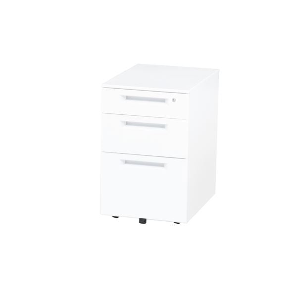 インワゴン/サイドチェスト 3段 ホワイト 幅395奥行550高さ615mm スチール 仕切板 ペントレー付き オフィス 完成品