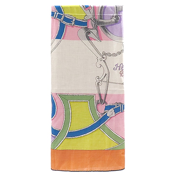 エルメス ストール カレ140 カレジェアン カシミヤ シルク アブリコット×ローズ×ヴェール 【LINSTRUCTION DUROY/帝王学】 2023AW 【中古】