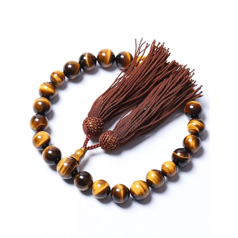 菩提心 男性用 数珠 12mm 紳士用 頭付房 虎目石 念珠 宗派共通 礼拝 一輪数珠お守り メンズ (虎眼石)