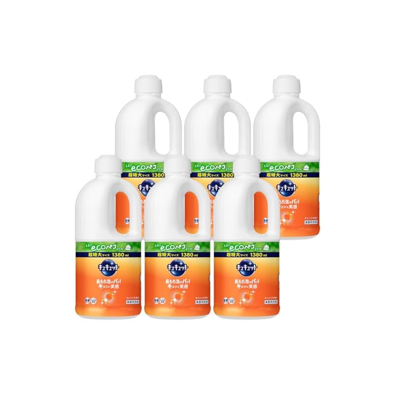 【ケース販売】キュキュット 食器用洗剤 長もち泡がパッ! キュッと実感! オレンジの香り 詰替え用 1380ｍｌ×6個 大容量