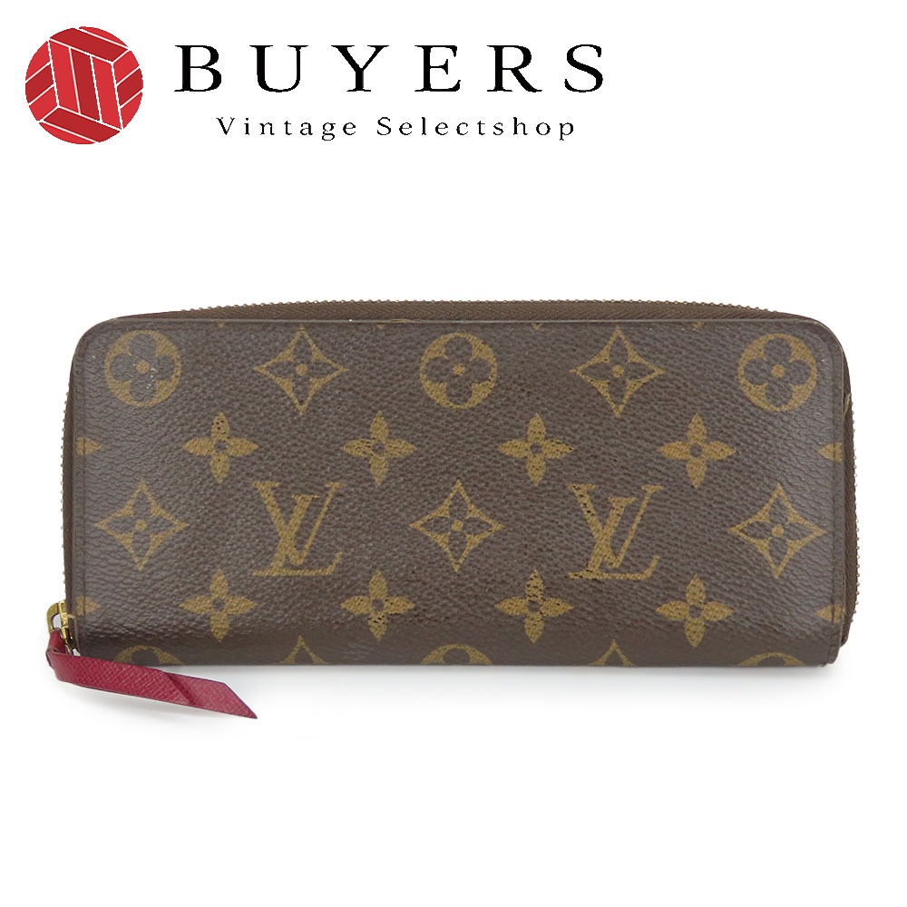 中古 長財布 ポルトフォイユ・クレマンス M60742 ラウンドファスナー モノグラム フューシャ ブラウン ゴールド金具 ラウンドファスナー スリム 小物 レディース 女性