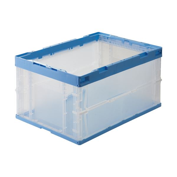 （まとめ） TANOSEE折りたたみコンテナ 一般タイプ フタなし 40L ブルー／透明 1台 [x3セット]