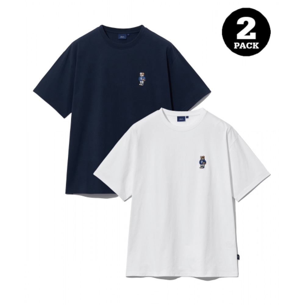 YALE (2パック) エンブロイダリーダン Tシャツホワイト/ネイビー