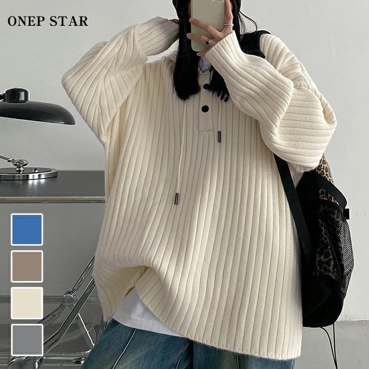 【2枚購入で100円OFF】フード付き ケーブル柄 トップス ニット 長袖 レディースファッション 大きいサイズ ゆったり 楽ちん オーバーサイズ 体型カバー カジュアル あった