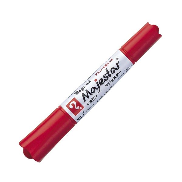 (まとめ) 油性ツインマーカー マジックインキマジェスター 太字+細字 赤 10本 (×10セット)