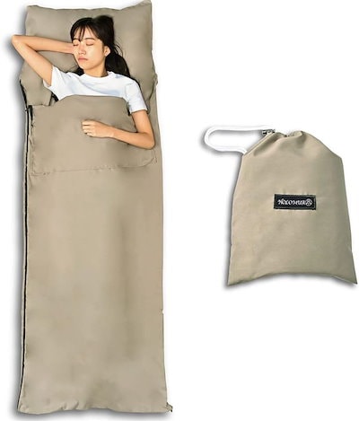 他サイト： 日本キャンプ協会インストラクター監修インナーシュラフ 寝袋 インナーシーツ アウトドアや車中泊 防災 災害時でも利用可能 改良したダブルファスナー 洗える(カーキ, 210x75cm)の商品画像