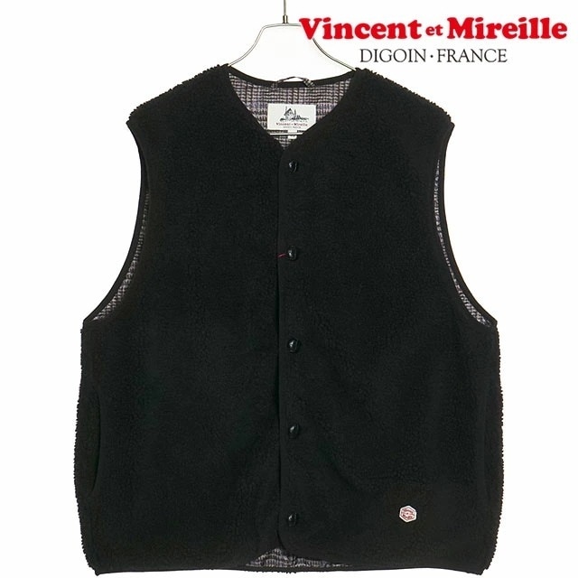 ヴァンソン エ ミレイユ VINCENT ET MIREILLE ボアベスト [VM242BL25040-09] BOA VEST メンズ アウター フリースベスト BLACK