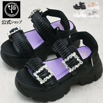 ヨースケ 厚底サンダル ビジューバックル付き バックベルト 7.5cm 厚底フラット 靴 公式SHOP特典キズ補修液付