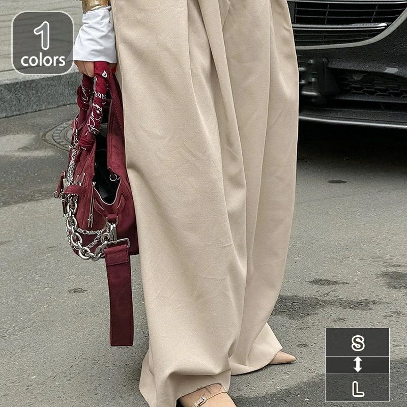タックパンツ ワイドパンツ レディース ワイド スラックス ストレートパンツ ボトムス マキシ丈 ボトム 体型カバー 春 秋