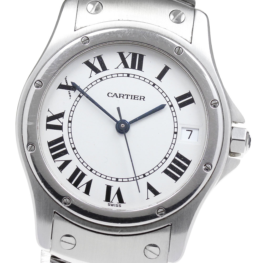 ベルト訳あり カルティエ CARTIER W20026K1 サントスクーガー LM デイト 自動巻き メンズ 内箱・保証書付き_828442【中古】