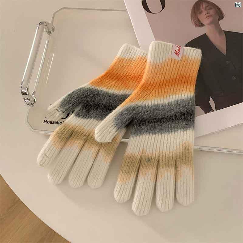 レディースファッション　ファッション小物　オシャレ 冬用 グラデーション ニット ウール 手袋 指先 付き 指し 韓国 タッチ スクリーン 学生 乗車 サイクリング中 暖かい 寒くらい