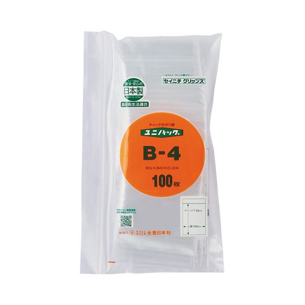 （まとめ）セイニチ ユニパック チャック付 60x85x0.04mm B-4 100枚[x10]
