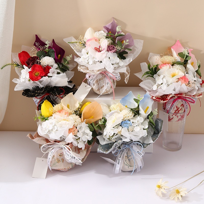 ガールフレンドの誕生日プレゼントのためのロマンチックなソープブーケ石鹸フェイクフラワークリエイティブハンドソープブーケ卸売準備完了