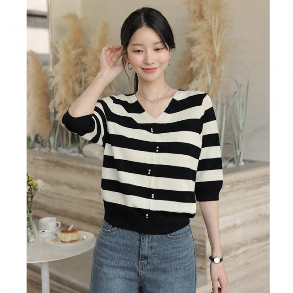 Click & Funny シルクビスコースストライプニット