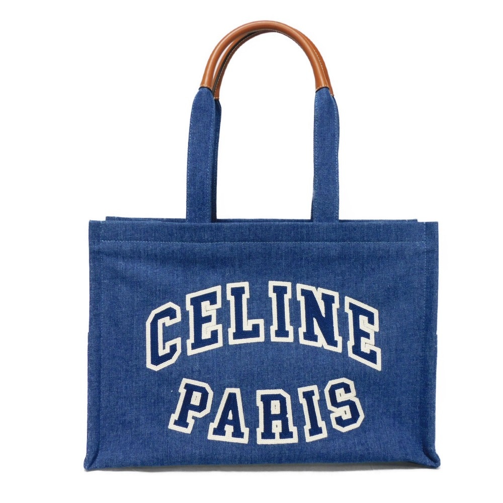 【中古】 トートバッグ タン カーフ 美品 ラージ カバ デニム トート ロゴ アップリケ 196762EF7.07AT