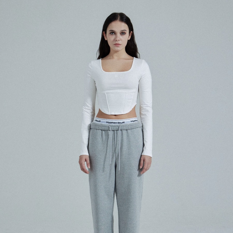 Cut Line Long Sleeve Crop Top[IVORY]
