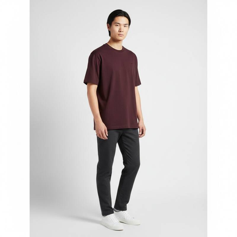 アミ・ハート ロゴ入り半袖Tシャツ バーガンディ ユニセックス UTS074 726 633