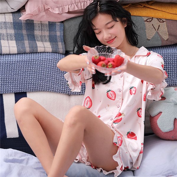 苺柄 ピンクパジャマ 可愛い 韓国 上下セット 部屋着 結婚祝い おしゃれパジャマ 母の日 ルームウェア 大人 M/L/XL