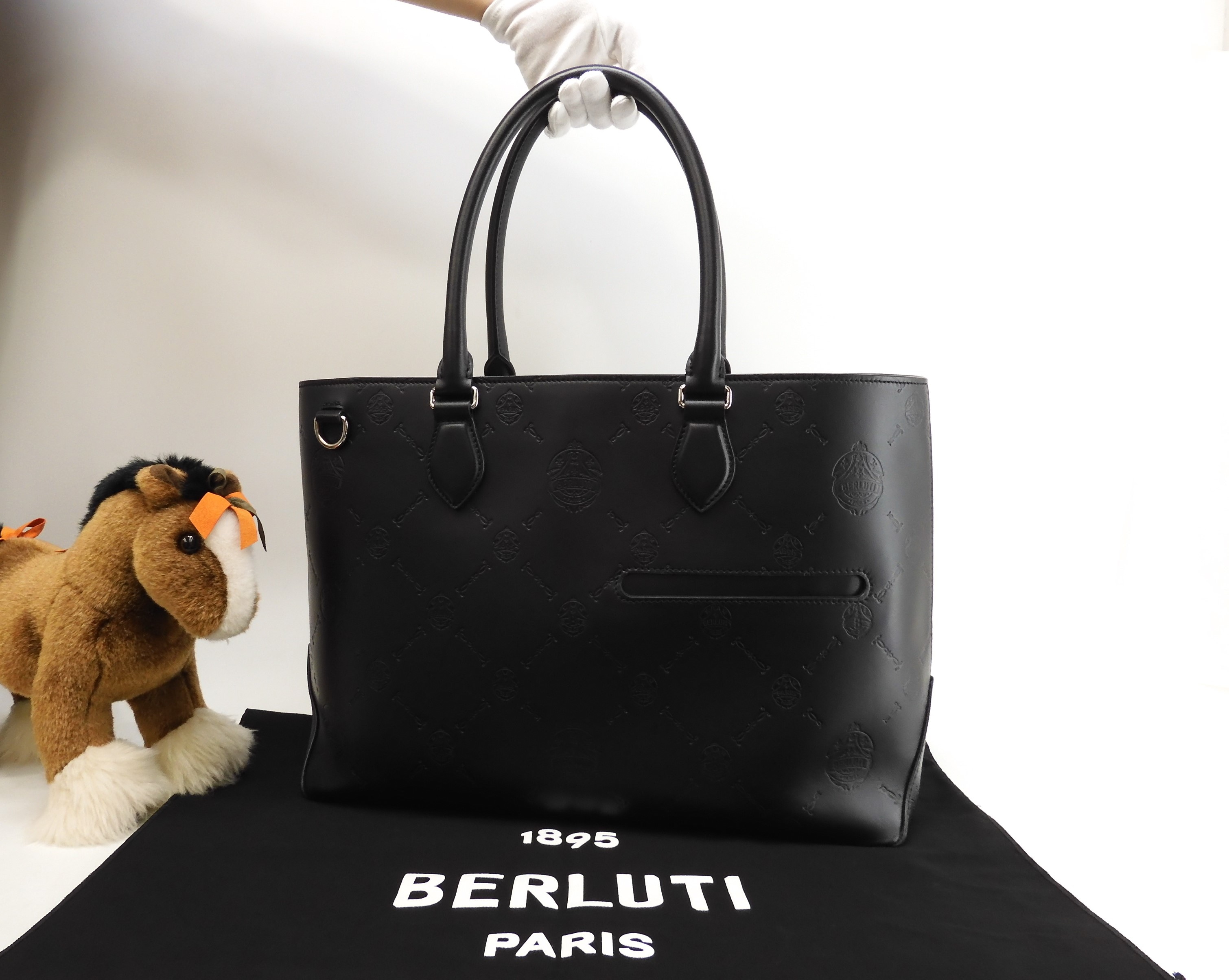 トゥジュール シェブロン レザー黒 メンズ トートバッグ ハンドバッグ@A0251