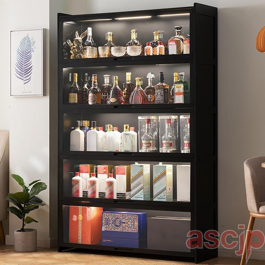 3日で出荷 5段 ウイスキー 棚 おしゃれ お酒収納ラック 竹製 酒類貯蔵ロッカー 大容量 自立式 ワインバーキャビネット キャビネット扉を反転 ワインラック お手入れ簡単