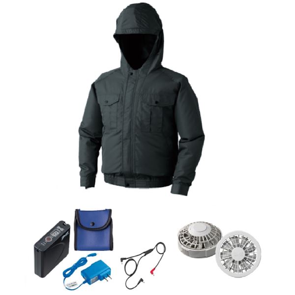 KU90810 空調服 ポリエステル製フード付 FAN2200G/LISUPER1 チャコール LL