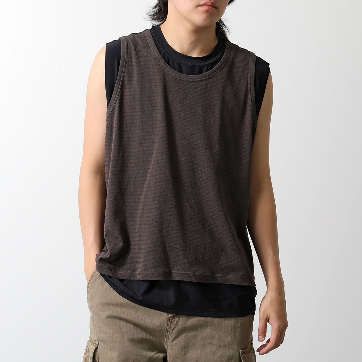OUR LEGACY アワーレガシー タンクトップ REVERSIBLE GRAVITY TANK M2246RB メンズ ノースリーブ レイヤード メッシュ BLACK/ANTIQUE-CHOCOL