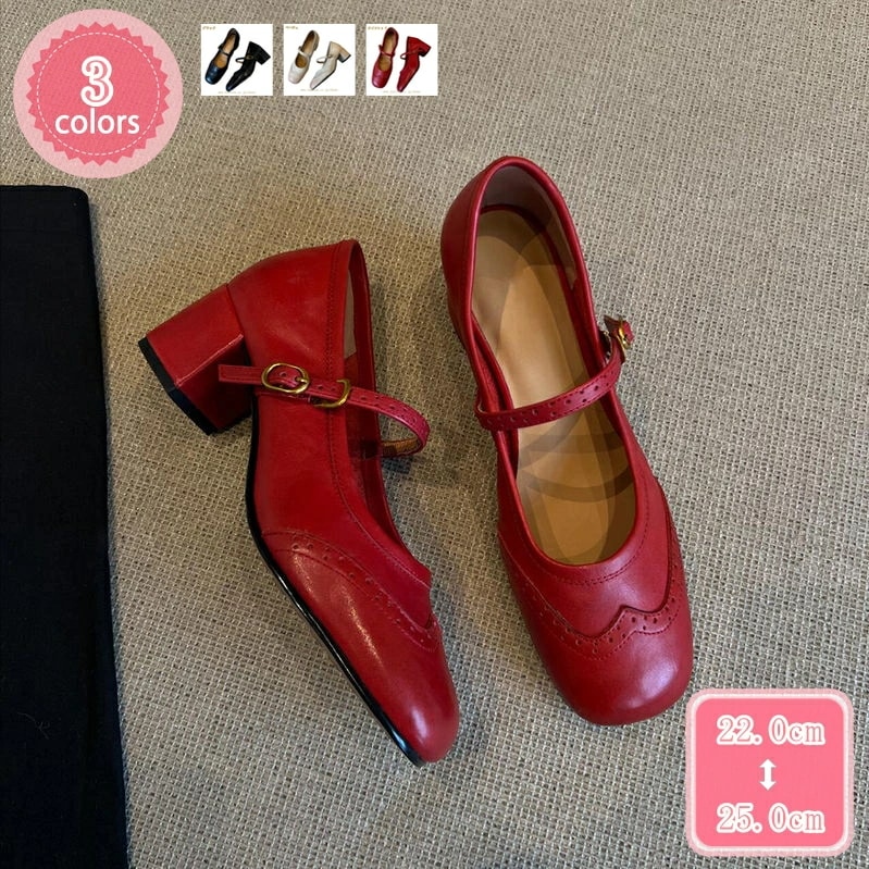 1000円OFFクーポン 美脚 ストラップ コンフォートシューズ レディース 靴 パンプス 痛くない 歩きやすい 太ヒール 本革 スクエアトゥ チャンキーヒール 仕事 通勤 無地 ソフト 4.5cm