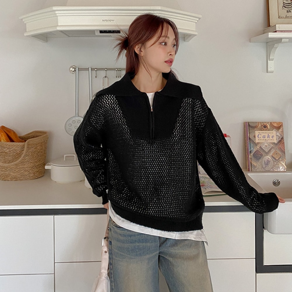 (JSTYLEのイーブレット) イーブレットハニートパンチングカラーニット Jスタイル