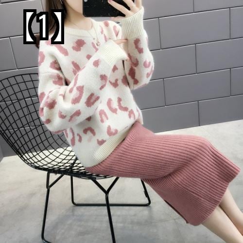 ヒョウ柄 ニット セーター レディース レオパード トップス ファッション 大きいサイズ 白 赤 カーキ
