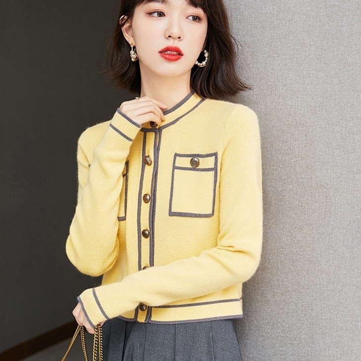 トップス カーディガン 長袖 ラウンドネック ニット バイカラー かわいい 大人可愛い きれいめ 4,950円