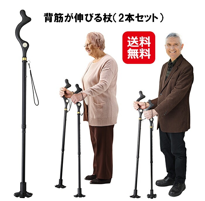 背筋が伸びる杖（２本セット）送料無料ポイント3倍杖 折りたたみ 軽量 女性 男性 自立式 ステッキ 介護 姿勢改善背筋伸びる 猫背矯正 長さ調節可能 ユーシン mam