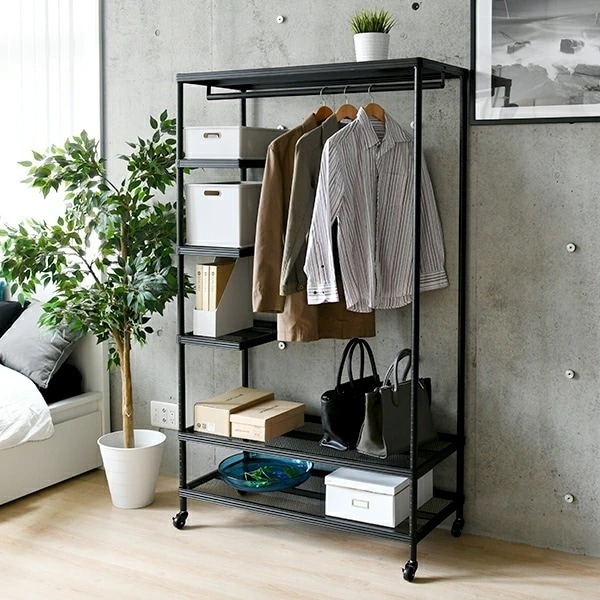 ハンガーラック ハーフ棚付き 幅100アーテル MNS-1810CJ(BK)