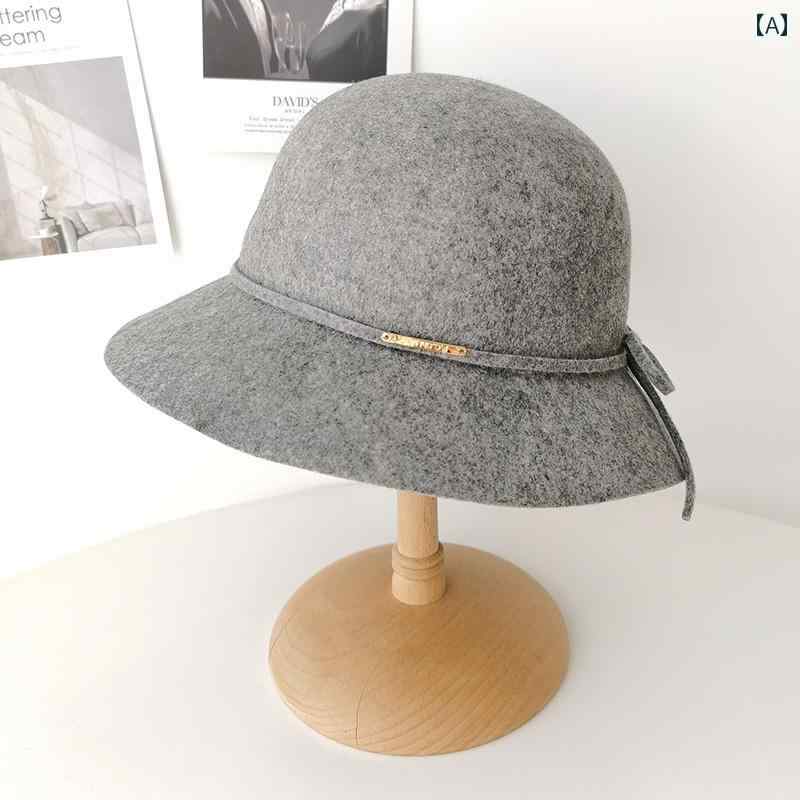 バケット ハット カジュアル おしゃれ 帽子 レディース 秋冬 女性 シンプル リボン ウール アウトドア 英国 レトロ フェルト ファッション 山高 帽