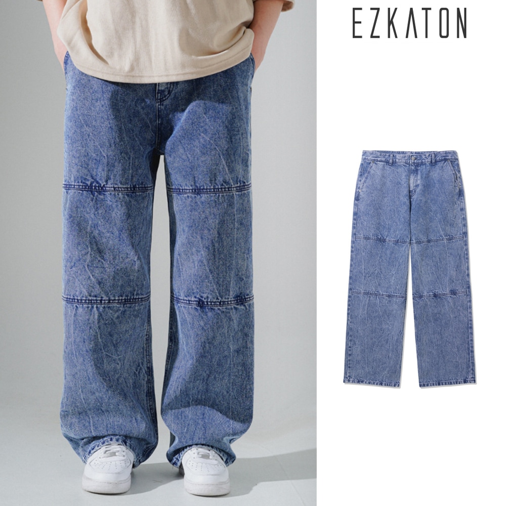 [EZKATON] Bleach Washing Wide Denim Pants