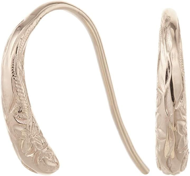 ハワイアンジュエリーフックピアス プランプピアス オーバル フープ 両耳 レディース サージカルステンレス プルメリア 波 スクロール 彫刻(ピンクゴールド)