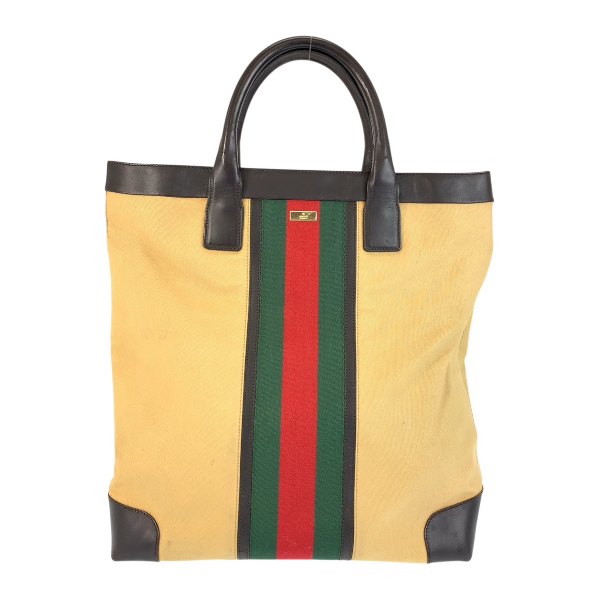 美品 シェリーライン ベージュ ブラウン ゴールド金具 キャンバス/レザー 002 1121 トートバッグ ハンドバッグ レディース 600026