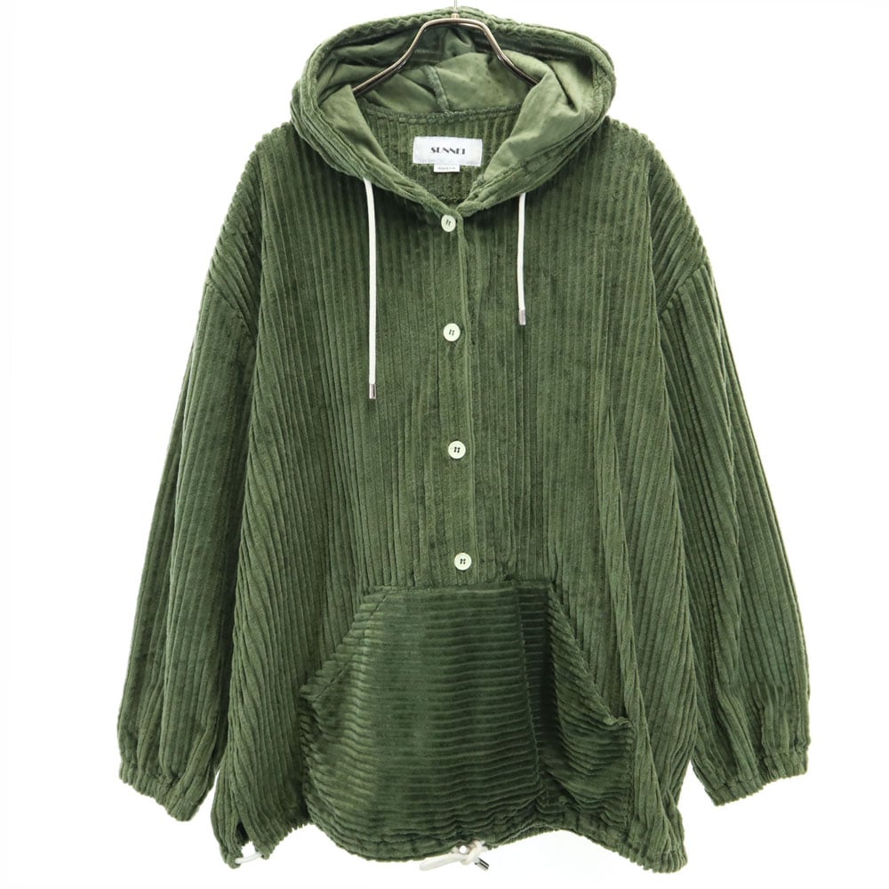スンネイ イタリア製 長袖 太畝コーデュロイ パーカー M グリーン系 SUNNEI プルオーバー レディース