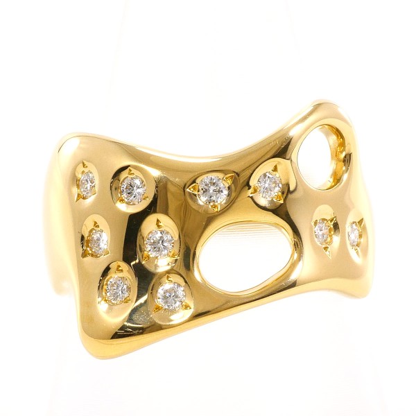 K18 18金 YG リング 指輪 15号 ダイヤ 0.20 カード鑑別書 ジュエリー 中古