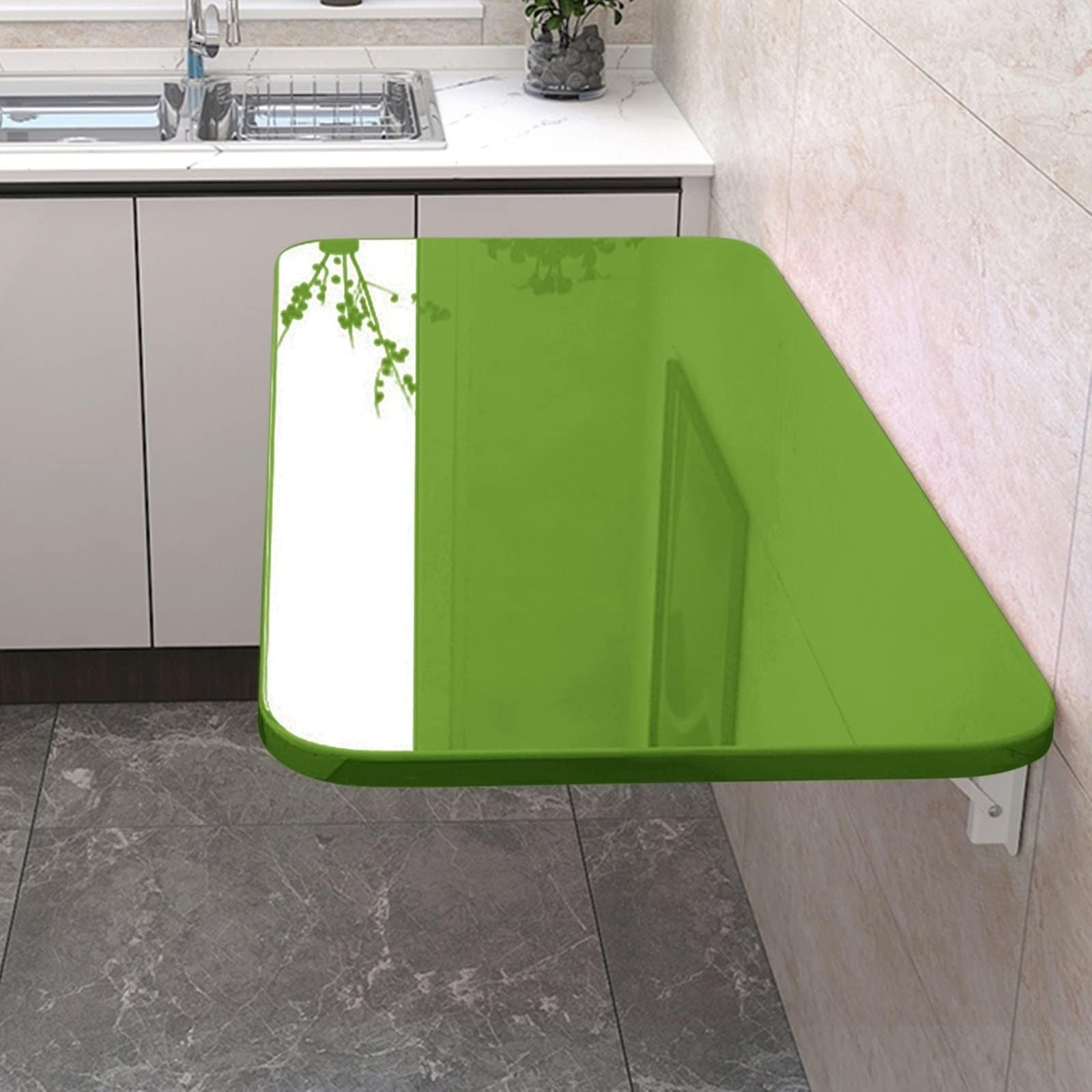 壁掛け式折りたたみランドリーテーブル 高耐久 安定した木製ブラケット 狭いスペース用 キッチン ランドリールーム 省スペース フローティングテーブル (グリーン 80x40)