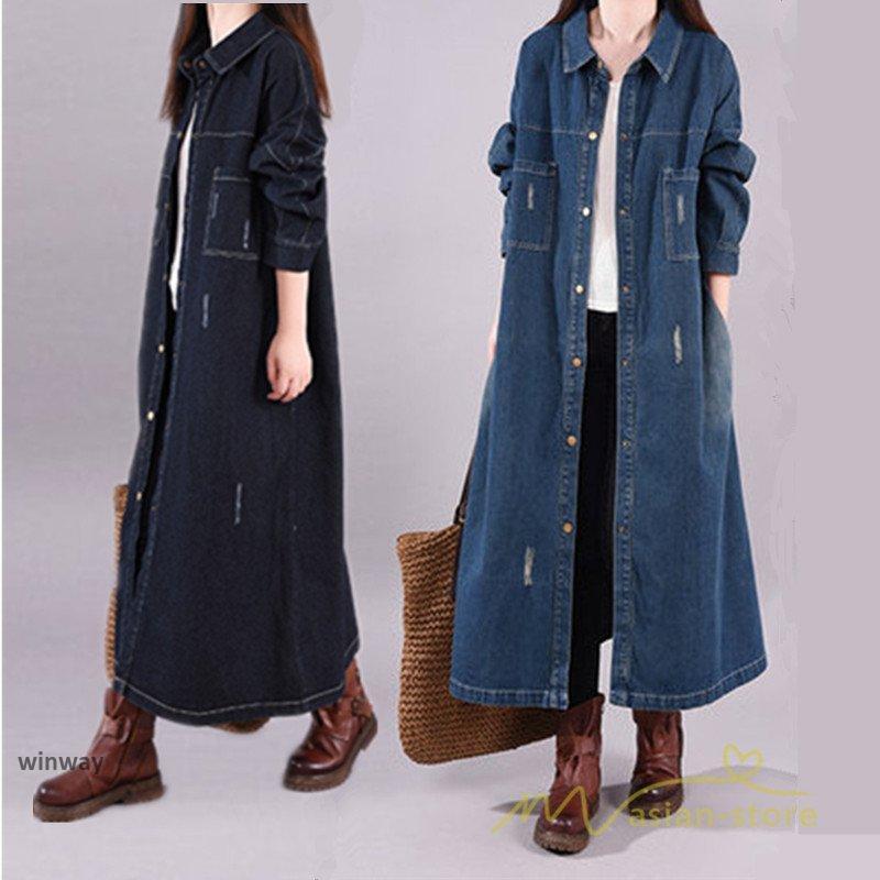 トレンド ジーンズ 秋服 シャツワンピース レディース 着痩せ ワンピース デニムシャツ カーディガン 【30%OFFセール】デニムワンピース ロング丈 20代30代40代50代 ジーンズ