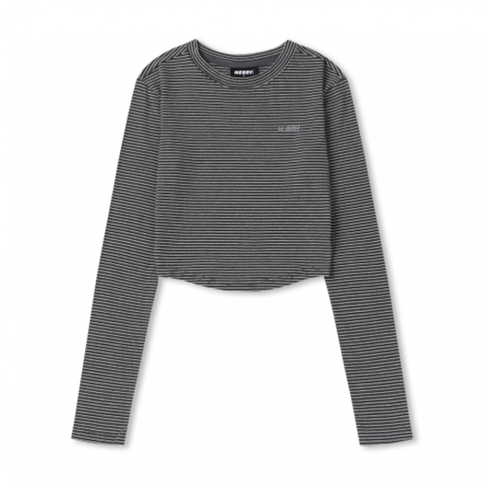 オタク女性用ストライプロングスリーブ Tシャツブラック