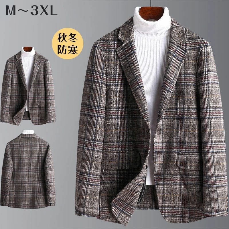 テーラードジャケット スーツジャケット ウールジャケット メンズ 定番アウター ブレザー ウール 暖かい 保温 チェック柄 紳士服 細身 長袖 ビジネス ポケット付き おしゃれ フォーマル トップス