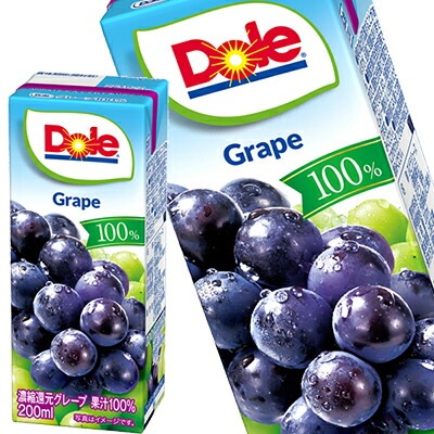 メグミルク Doleレープ100% グレープジュース ぶどうジュース ドール フルーツジュース 果汁100％ 200ml紙パック36本[18本2箱]【34営業日以内に出荷